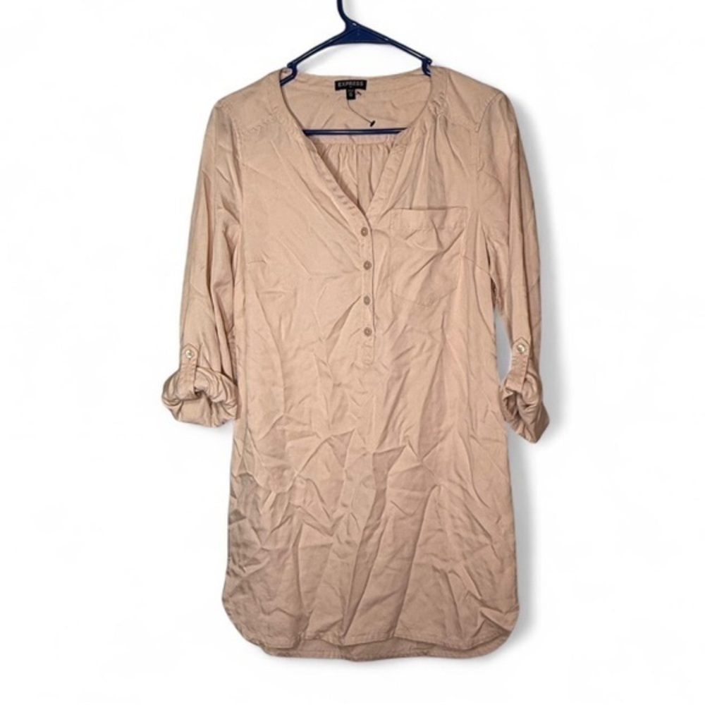 Express tan Roll-Up Sleeve Tunic